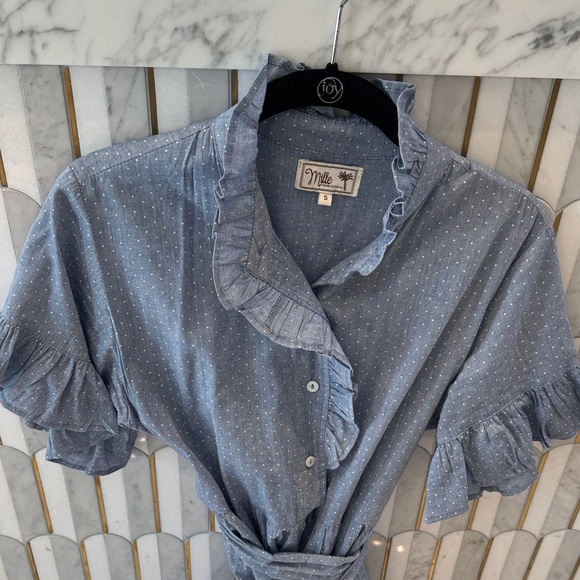 Blue Ruffled Mini Dress - Picture 3 of 4